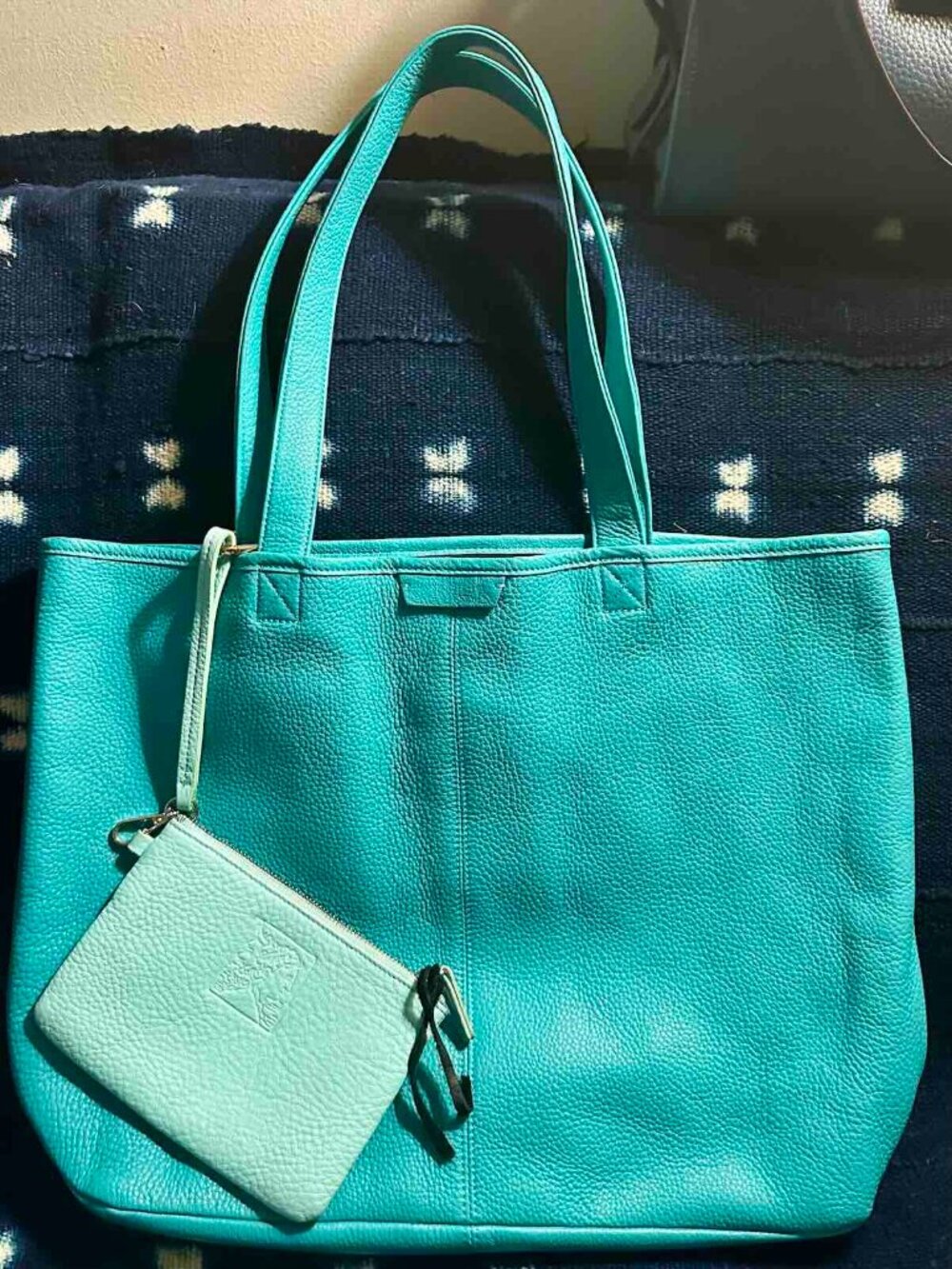 New Leatherology 2 pcs Downtown Horizontal Teal Turquoise Tote +Wristlet NWT